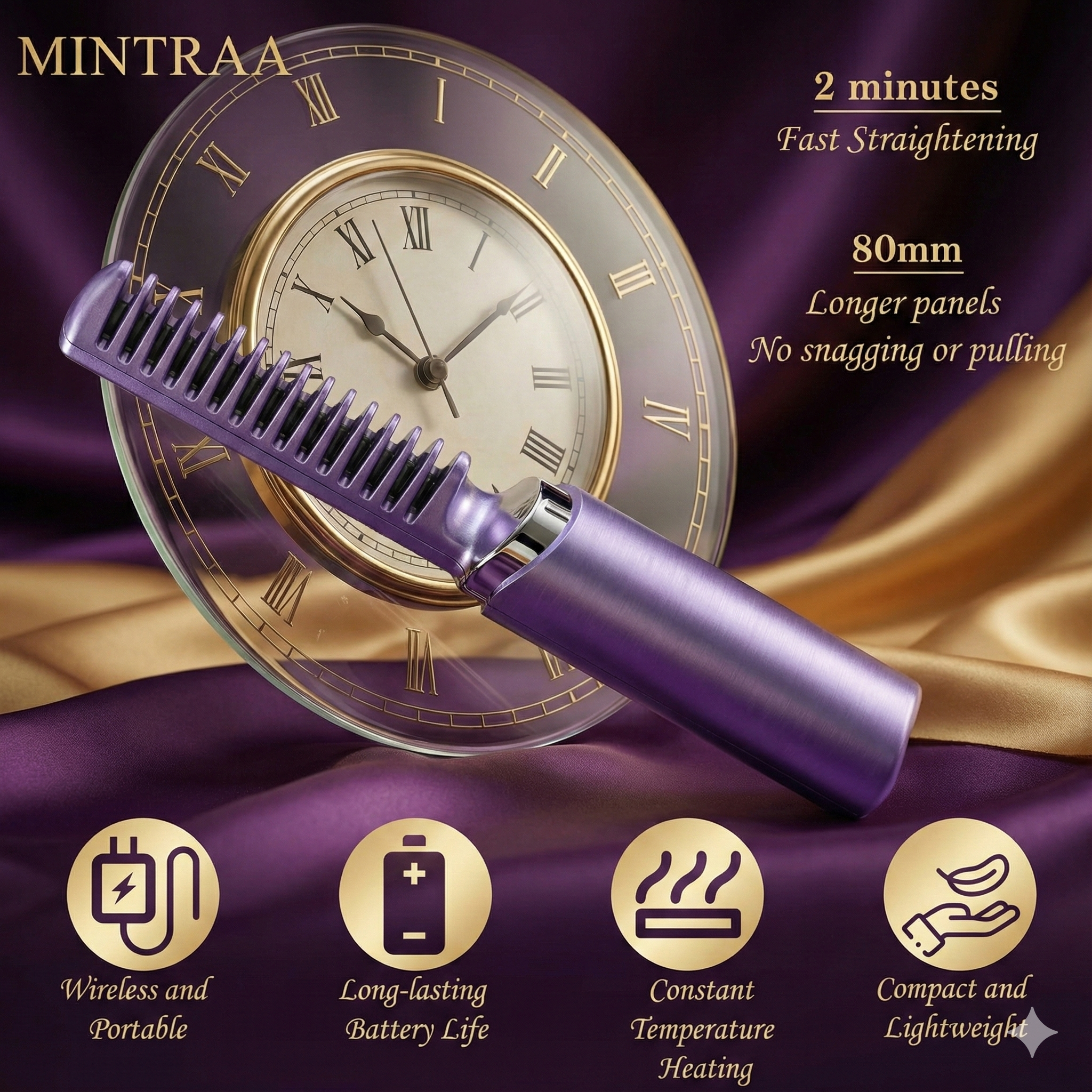 Mintraa SmoothPro™ Mini Cordless Hair Straightener | 200°C Hot Comb