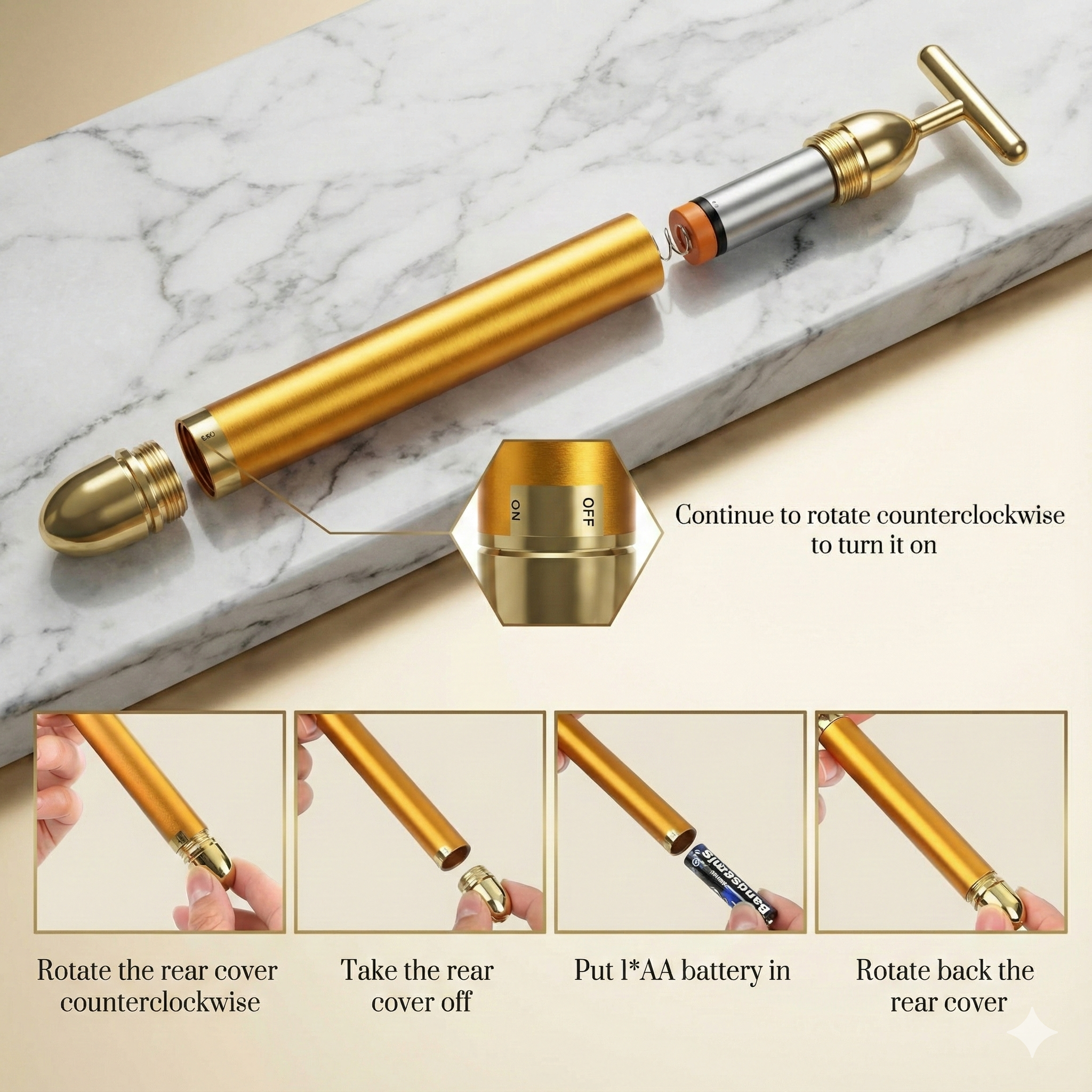24K Gold Energy Beauty Bar | Electric Facial Massage Roller