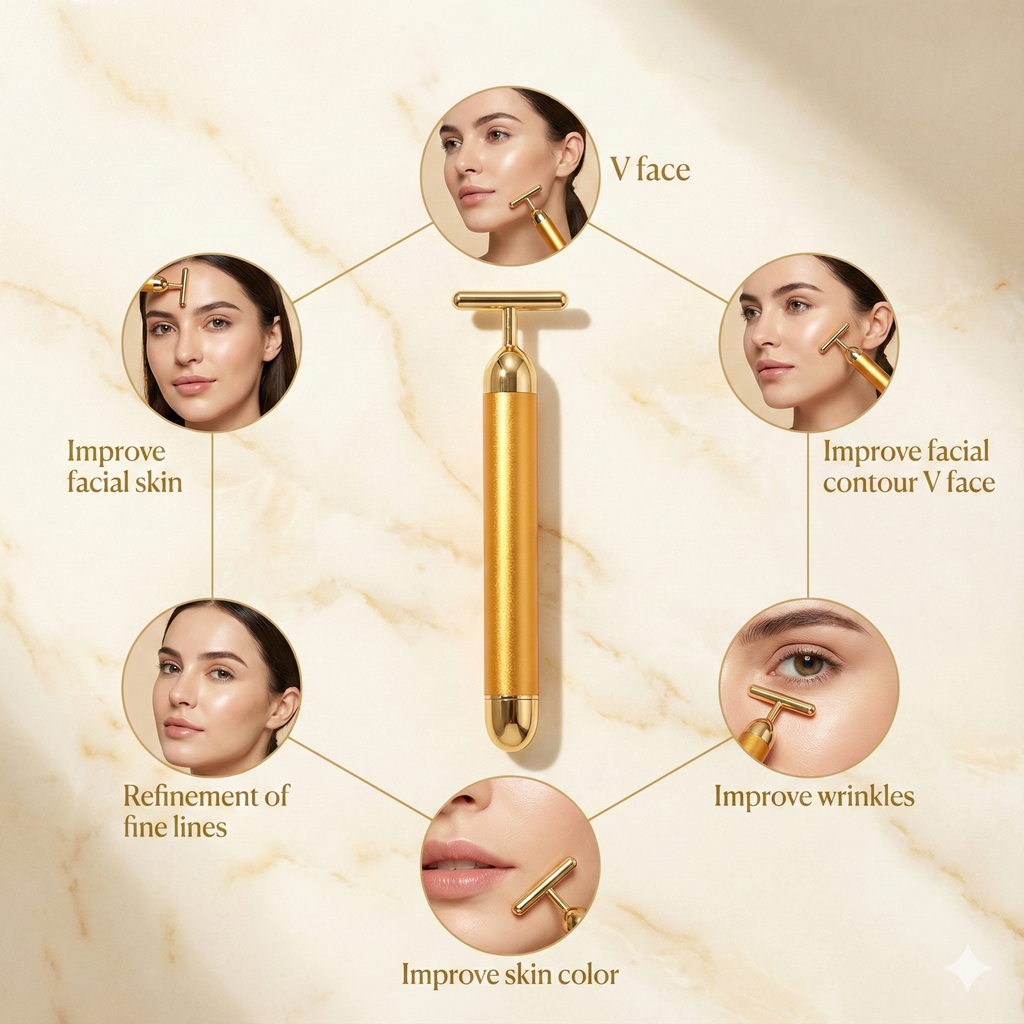 24K Gold Energy Beauty Bar | Electric Facial Massage Roller