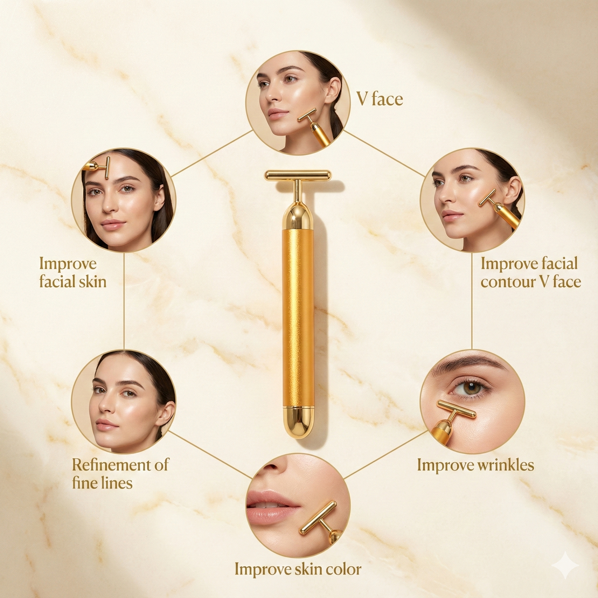 24K Gold Energy Beauty Bar | Electric Facial Massage Roller